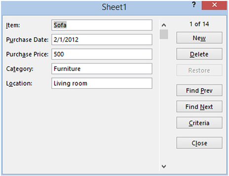 Managing table data via a data form