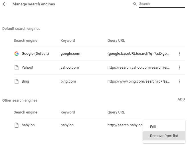 chrome manage search engines