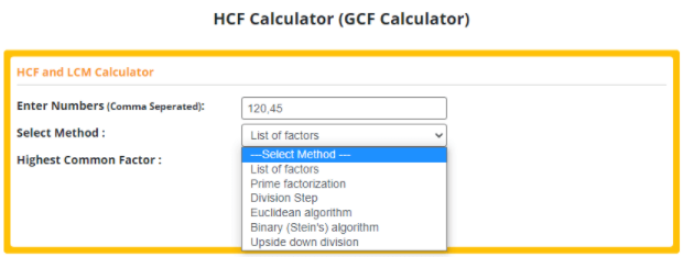 hcf calculator