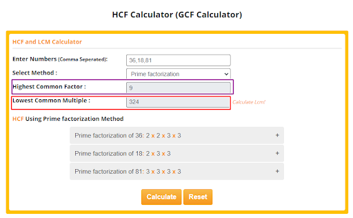 hcf using prime factorization method