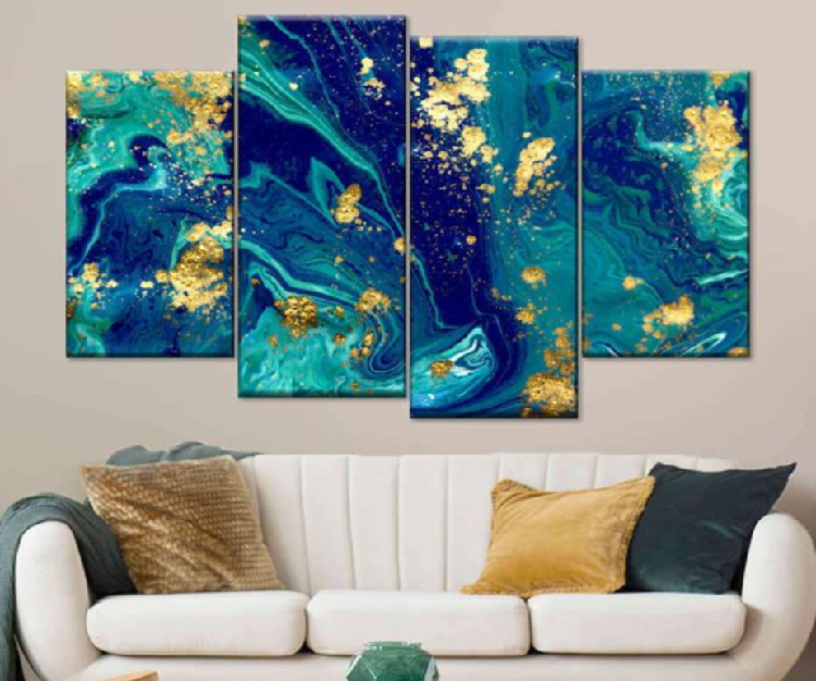 navy blue and gold wall art