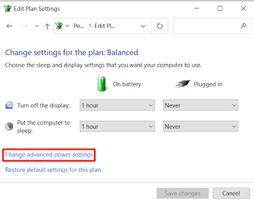 change advanced plan settings windows