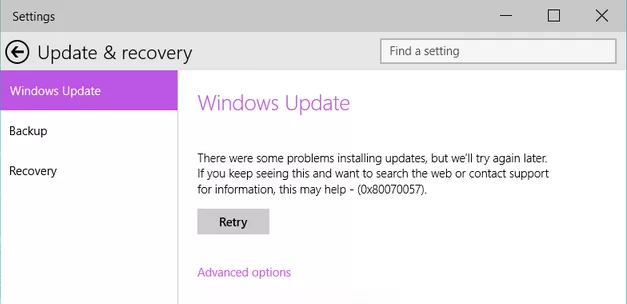 windows update error 0x80070057