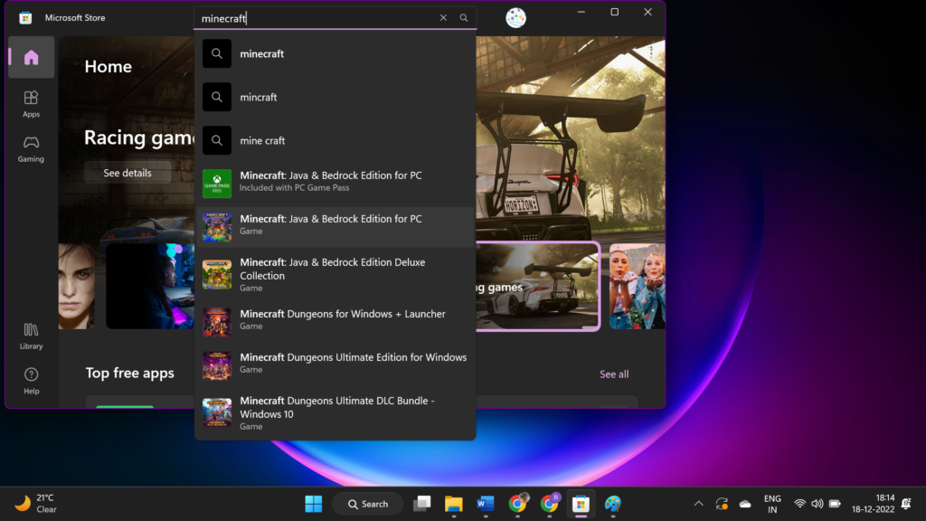 Microsoft store search minecraft