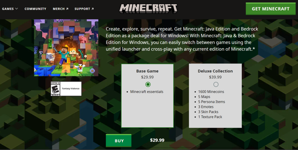 buy minecraft from website