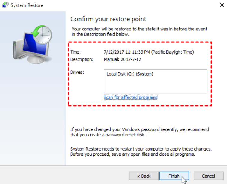 confirm your restore point