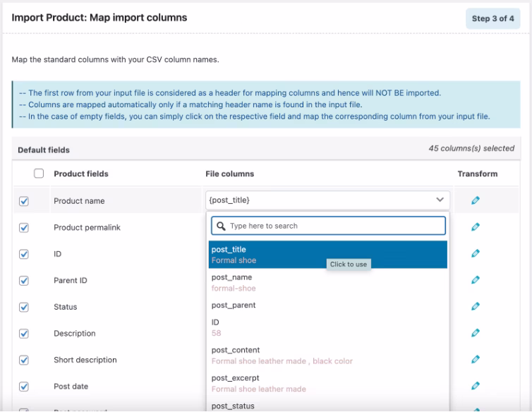 Advanced options Batch import