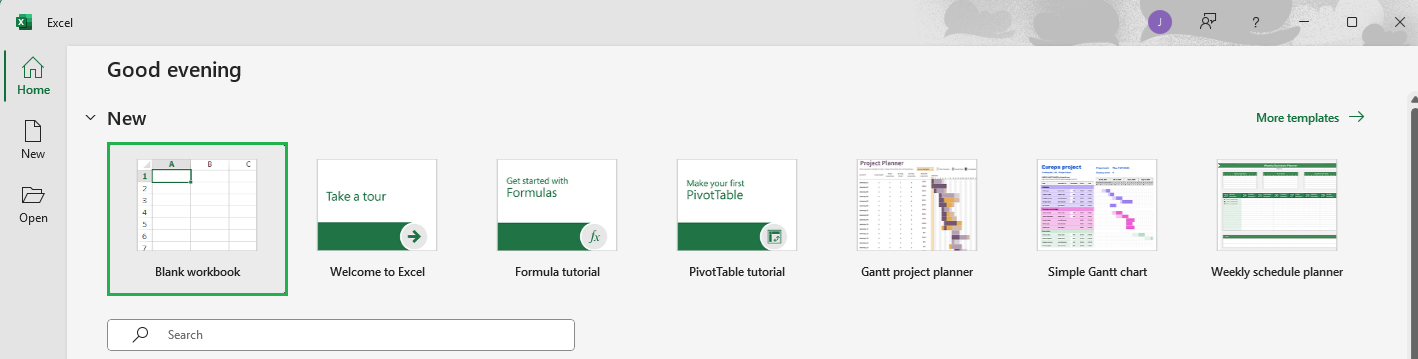select new workbook in excel
